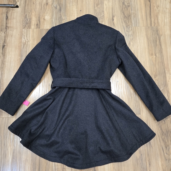 NWT - Betsey Johnson Charcoal Pea Coat with Satin Floral Lining - Picture 2 of 8